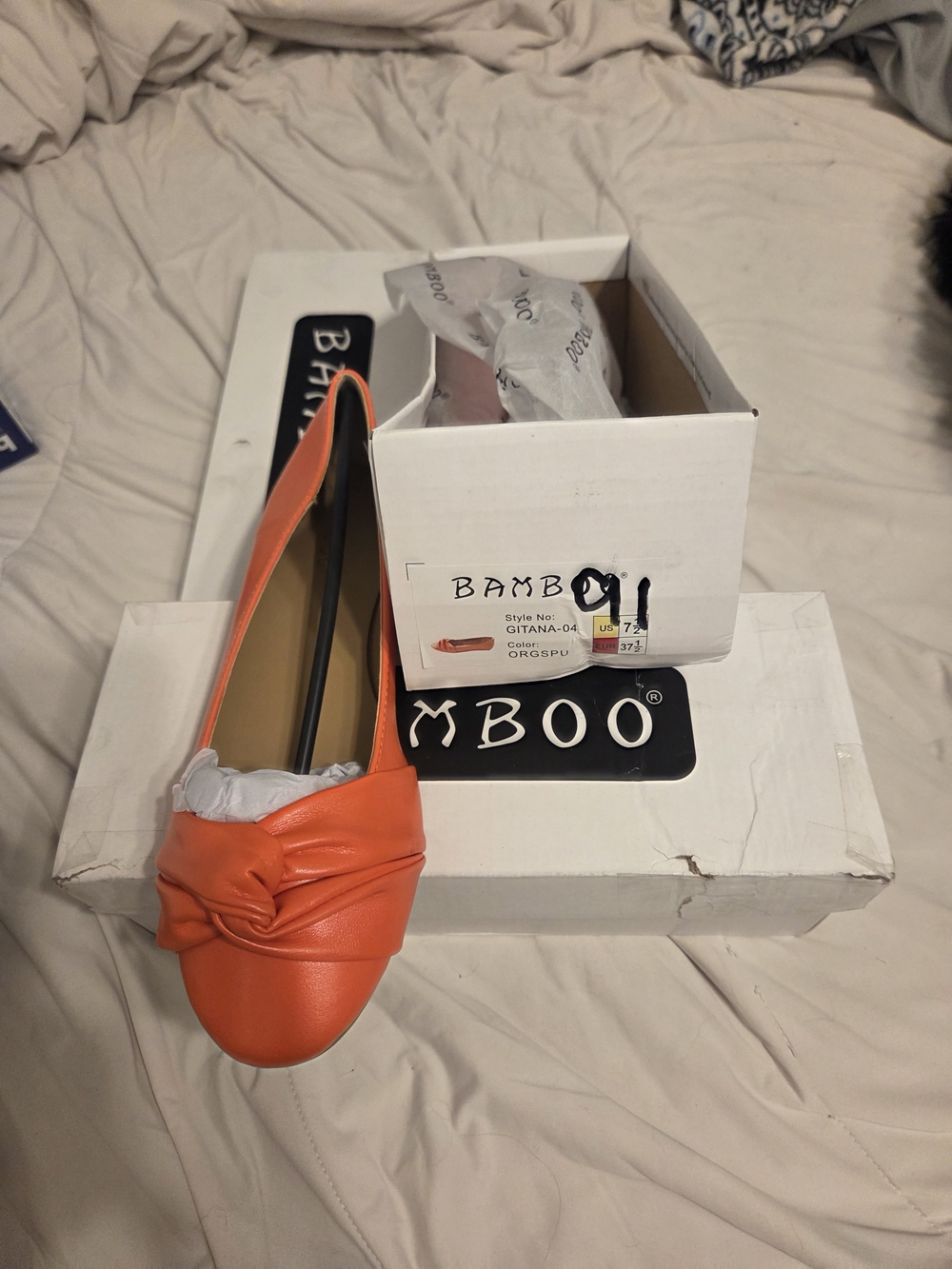 BAMBOO Orange Knot-Front Slip-On Flats